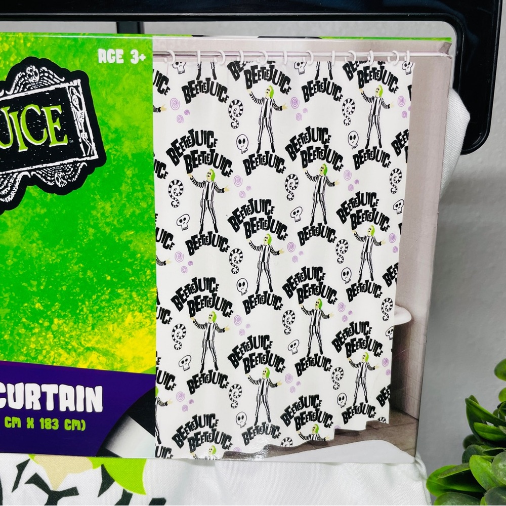 NEW Beetlejuice Shower Curtain White Striped Suit Sandworm Graphic 70 x 72 - Picture 2 of 6
